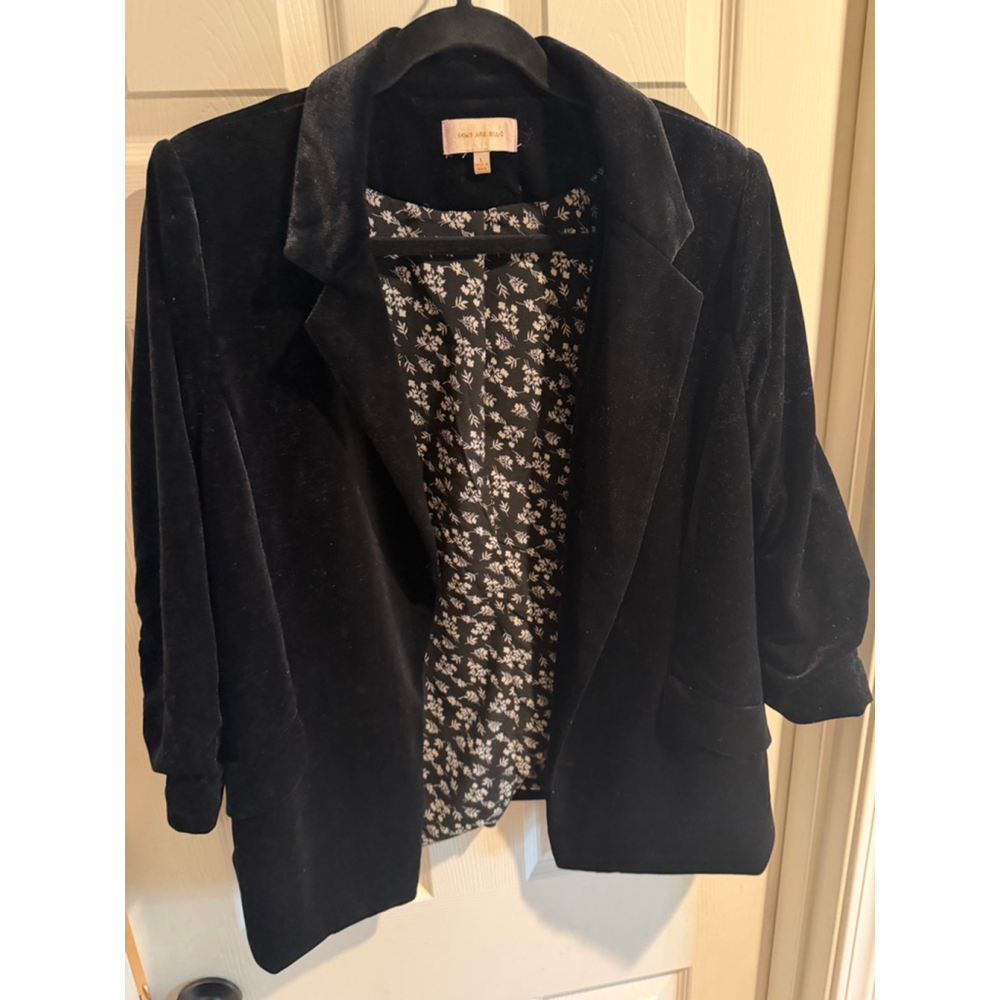 Women's Skies Are Blue Black Velvet Floral Lined Blazer L